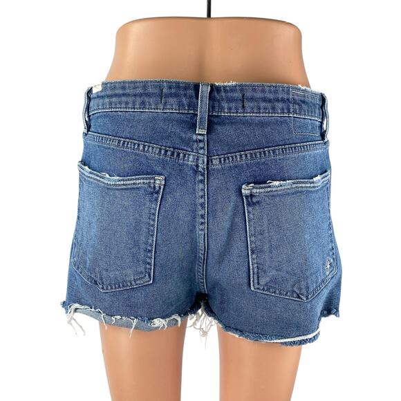 Lovers + Friends Blue Frayed Hem High Rise Lace-Up Denim Cut-off Mom Shorts 29 - Picture 2 of 5